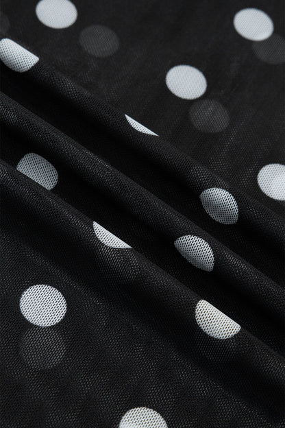 Plus Size Polka Dot Mesh Mock Neck Top