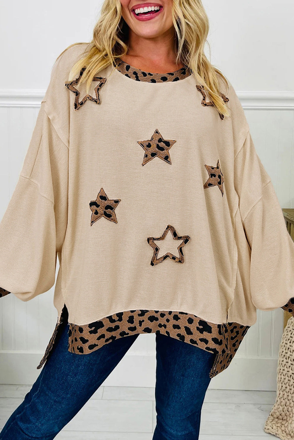 Leopard Star Raw-Seam Sweatshirt
