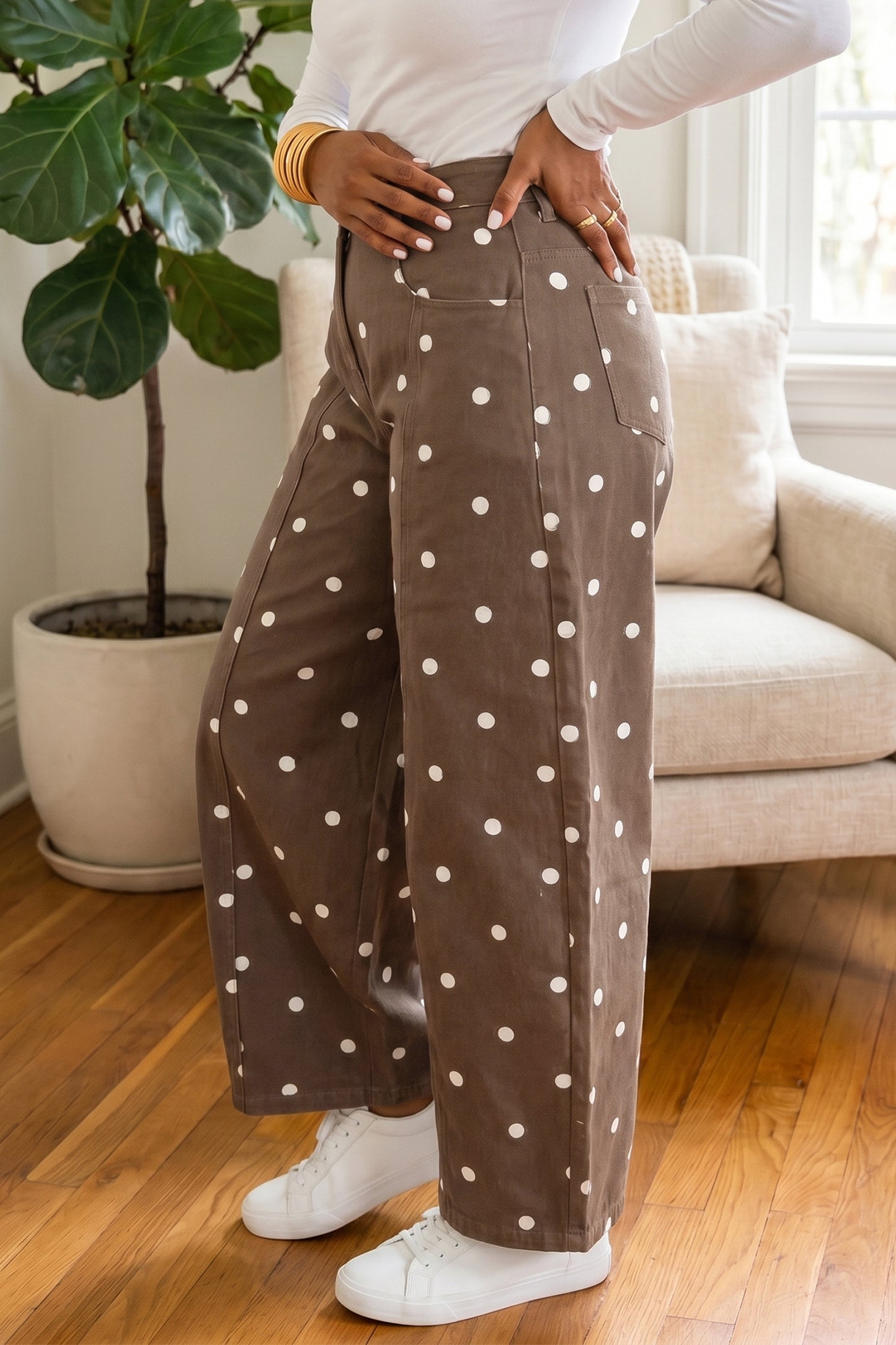 Peach Stand Polka Dot Barrel Jeans