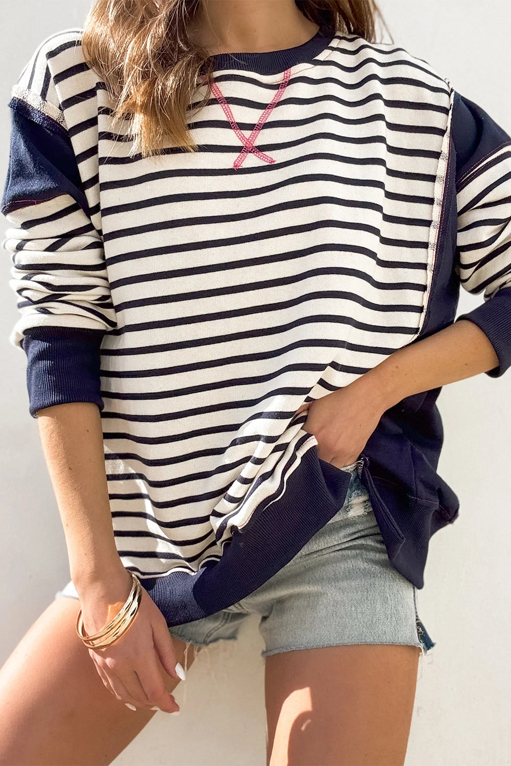 Striped Exposed-Seam Sweatshirt