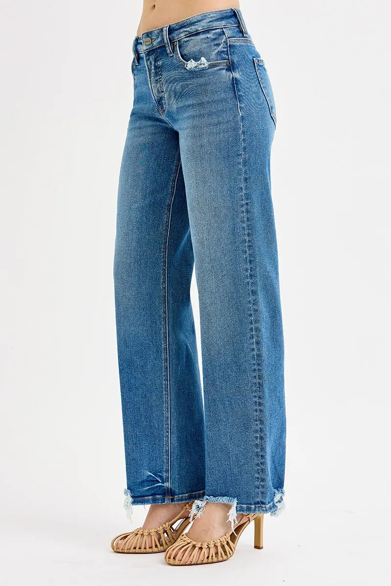 RISEN Mid Rise Raw Hem Baggy Jeans