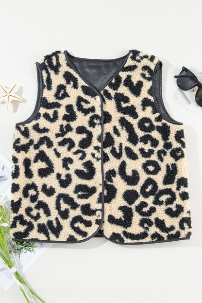 Leopard Sherpa Button Vest