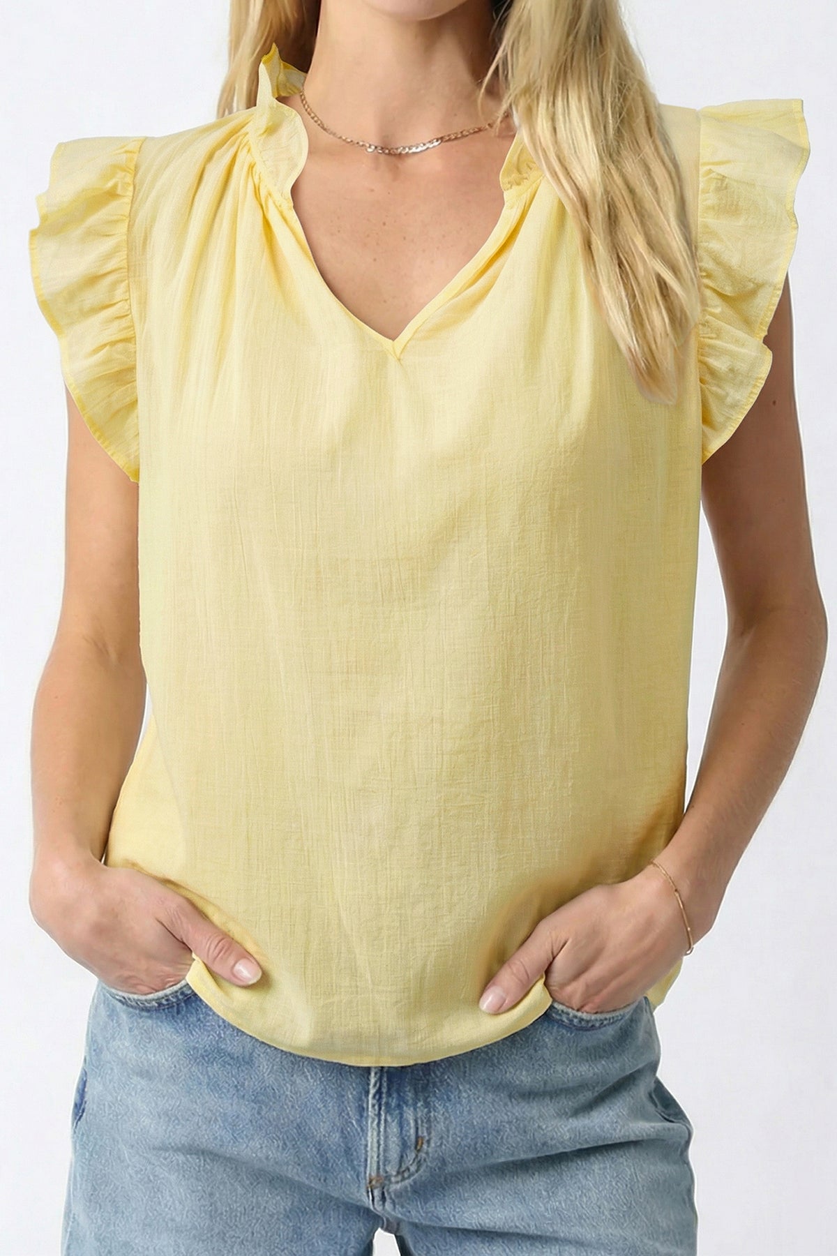 Ruffle-Trim Sleeveless V-Neck Top