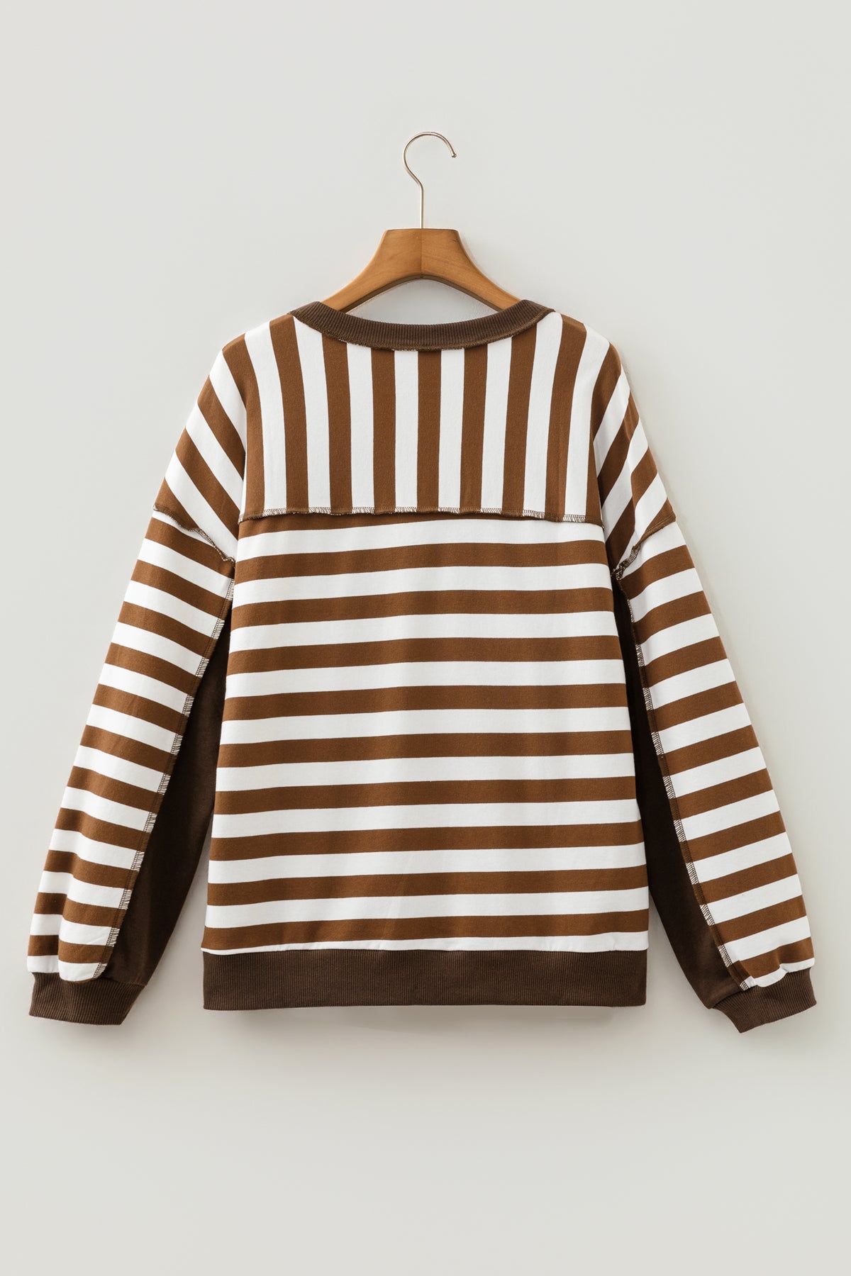 Brown Stripe Exposed-Seam Henley Sweatshirt