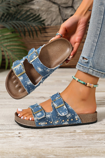 Liberty Flag Buckle Faux Suede Slippers