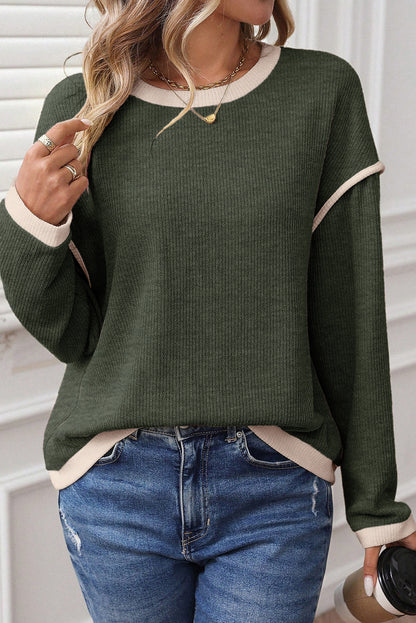 Pink Contrast-Trim Knit Top