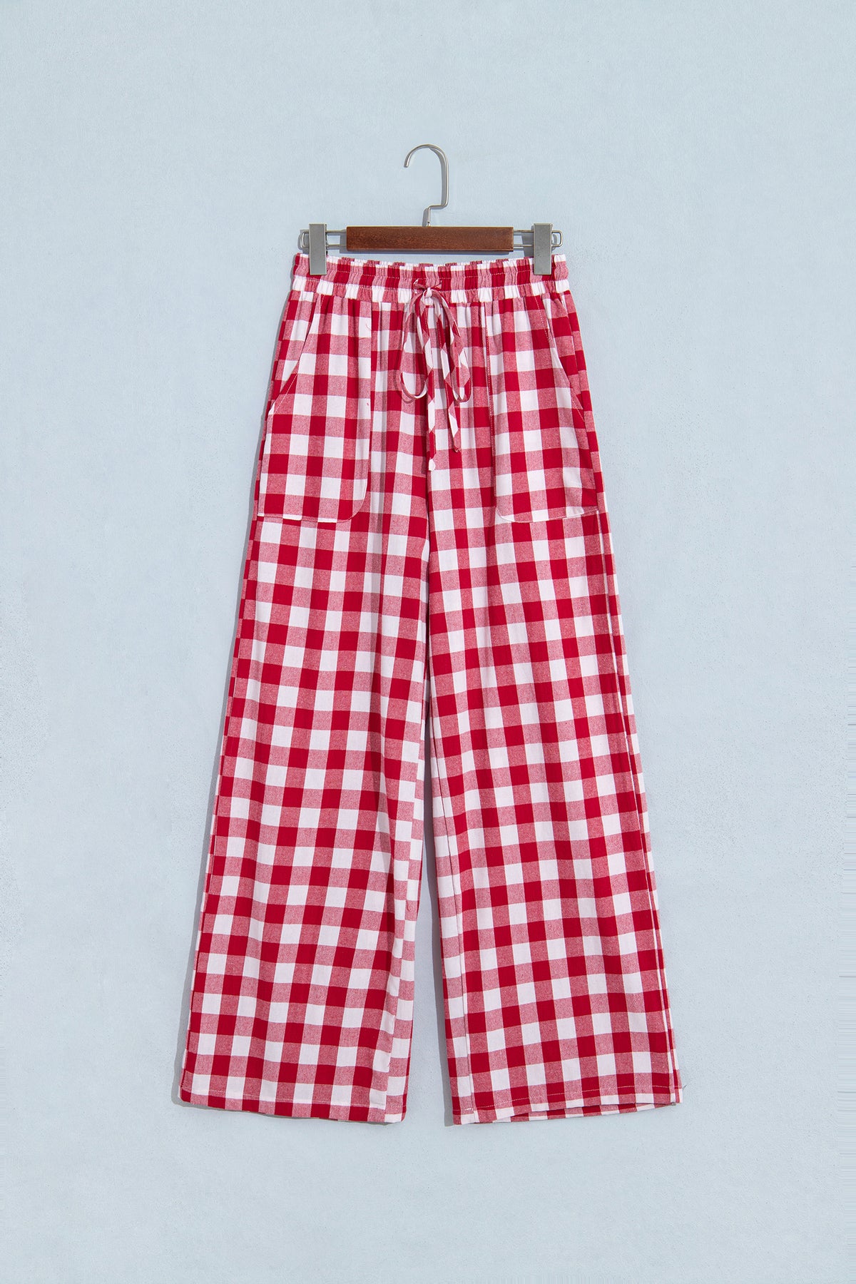 Gingham Plaid Tie-Waist Pants