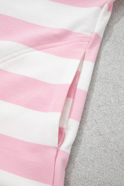 Pink Stripe Half-Zip Pants Set
