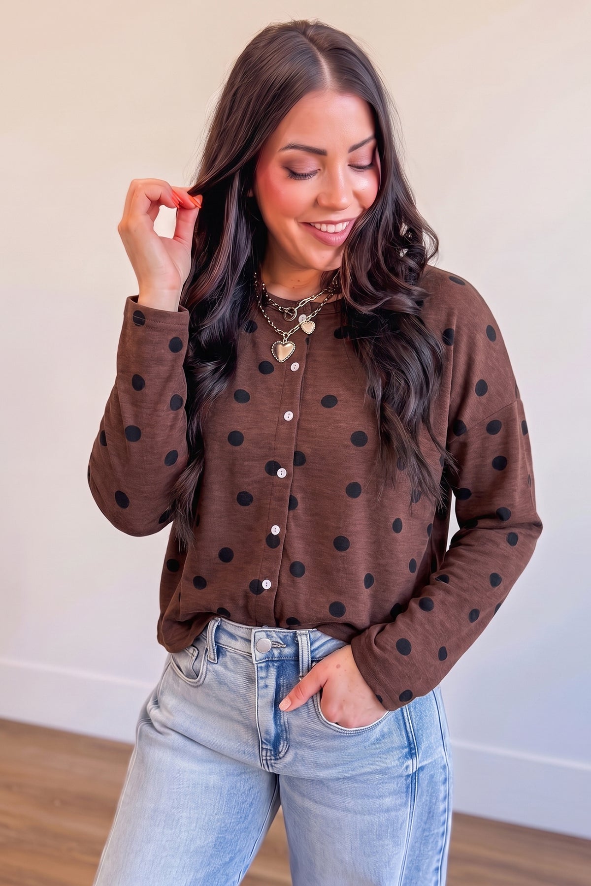 Polka Dot Button-Front Shirt