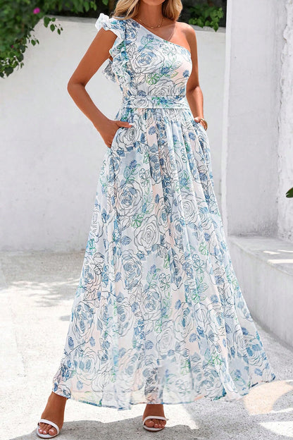 Garden Party Floral One-Shoulder Maxi Dress