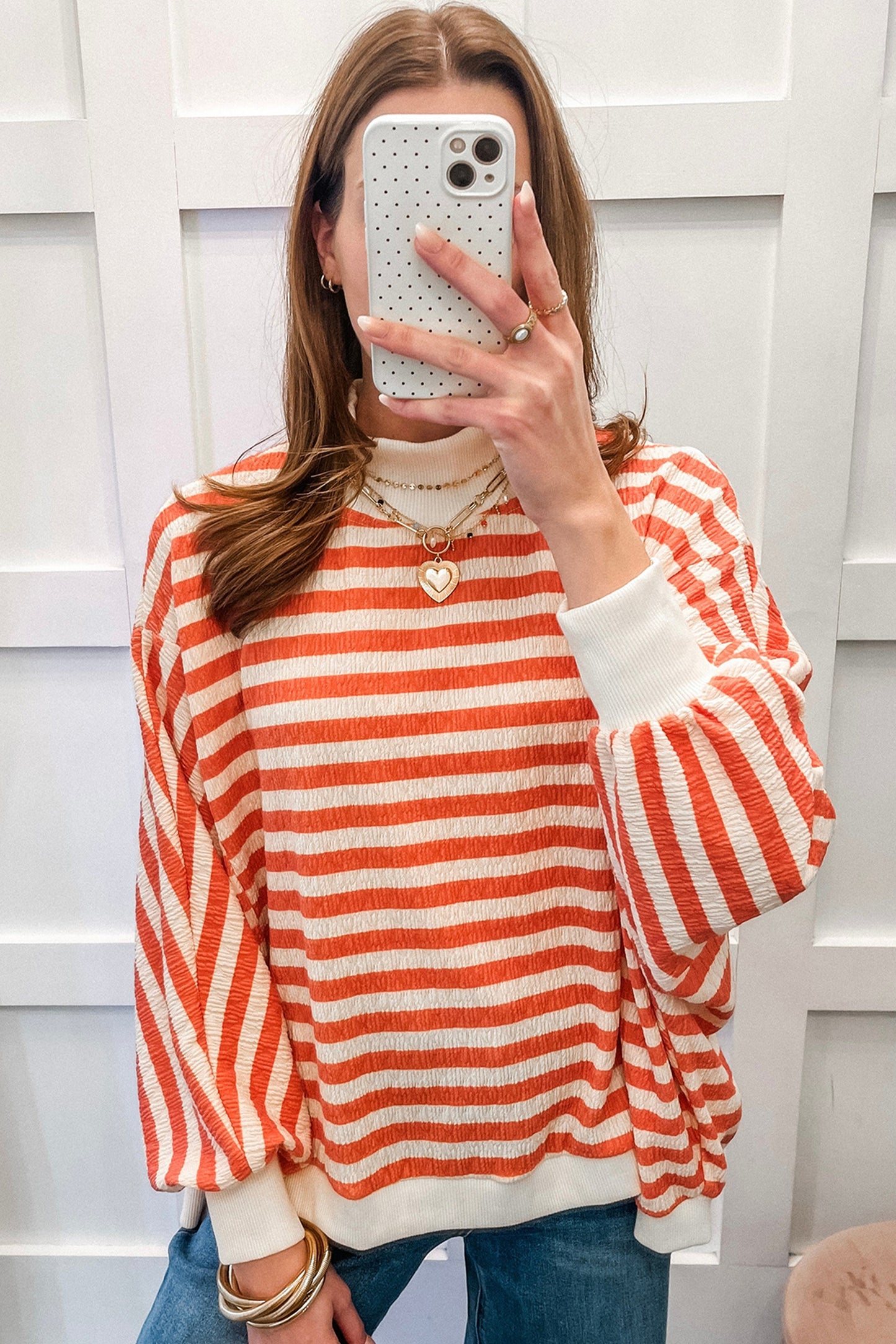Harvest Stripe Textured Mock Neck Top