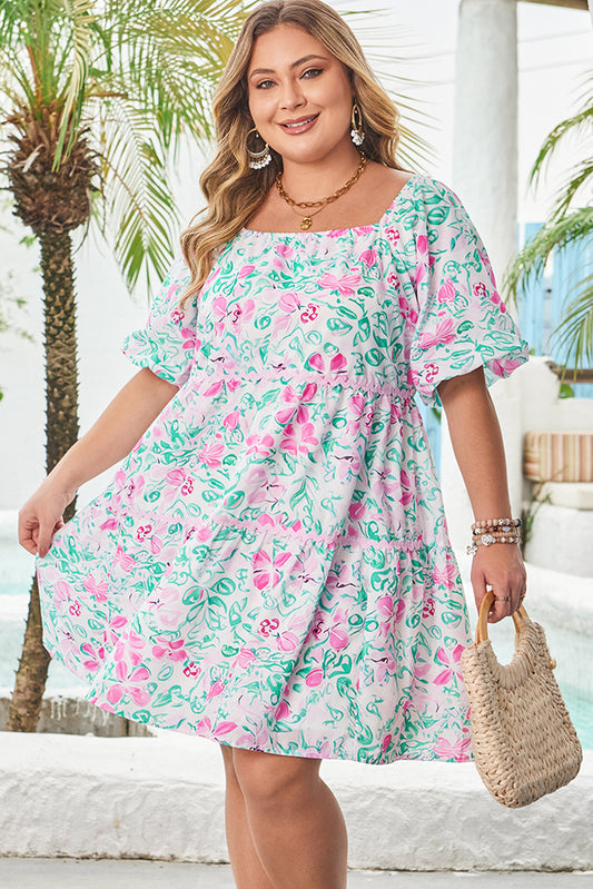 Prairie Bloom Floral Plus Size Mini Dress