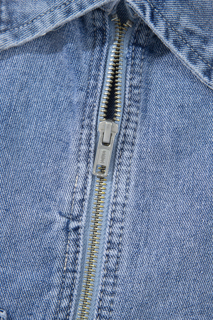 Beau Blue Studded Zip-Up Denim Jacket