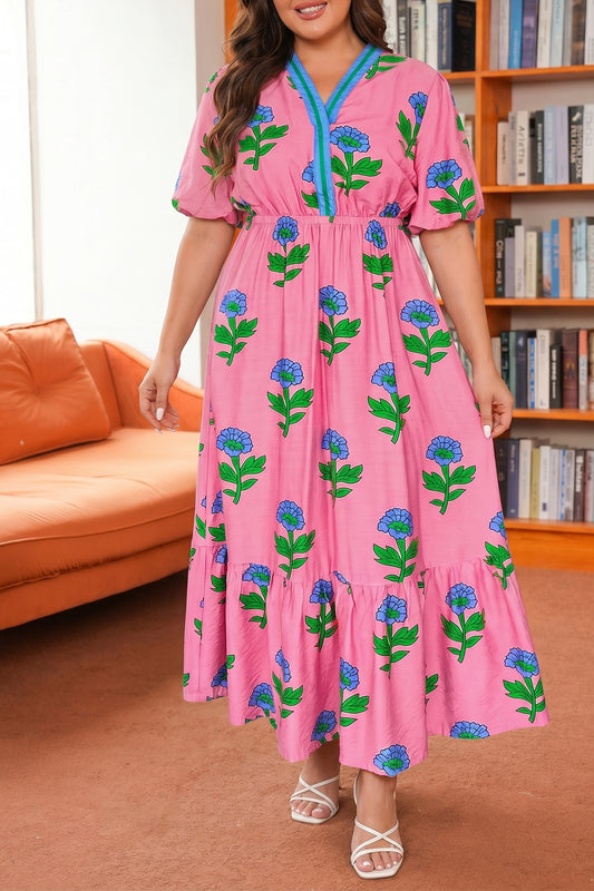 Garden Striped Floral Plus Size Maxi Dress