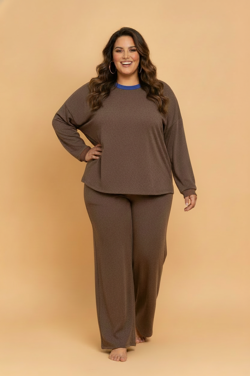 Plus Size Cocoa Colorblock Lounge Set