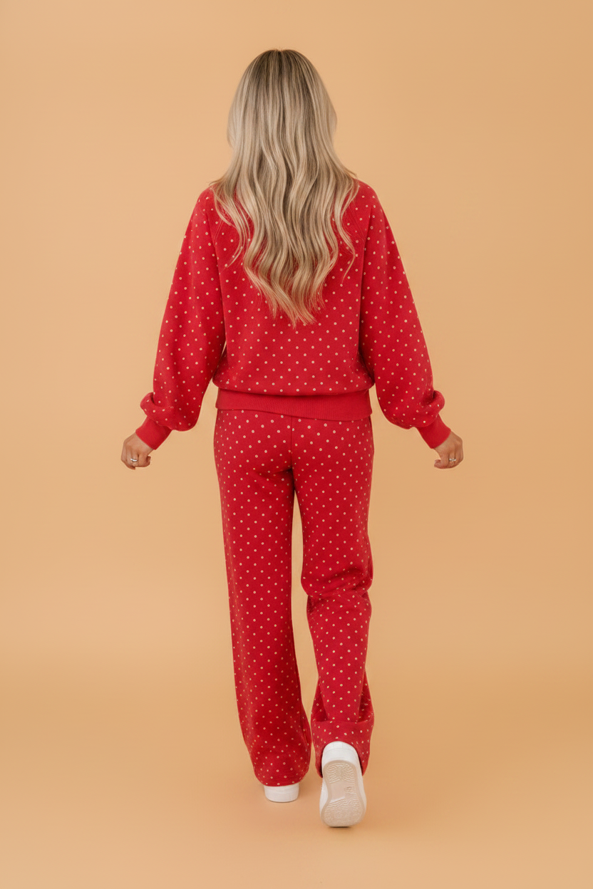 Polka Dot Long Sleeve Top & Wide Leg Pant Set