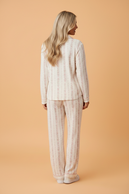Floral Stripe Long Sleeve Shirt & Pant Pajama Set