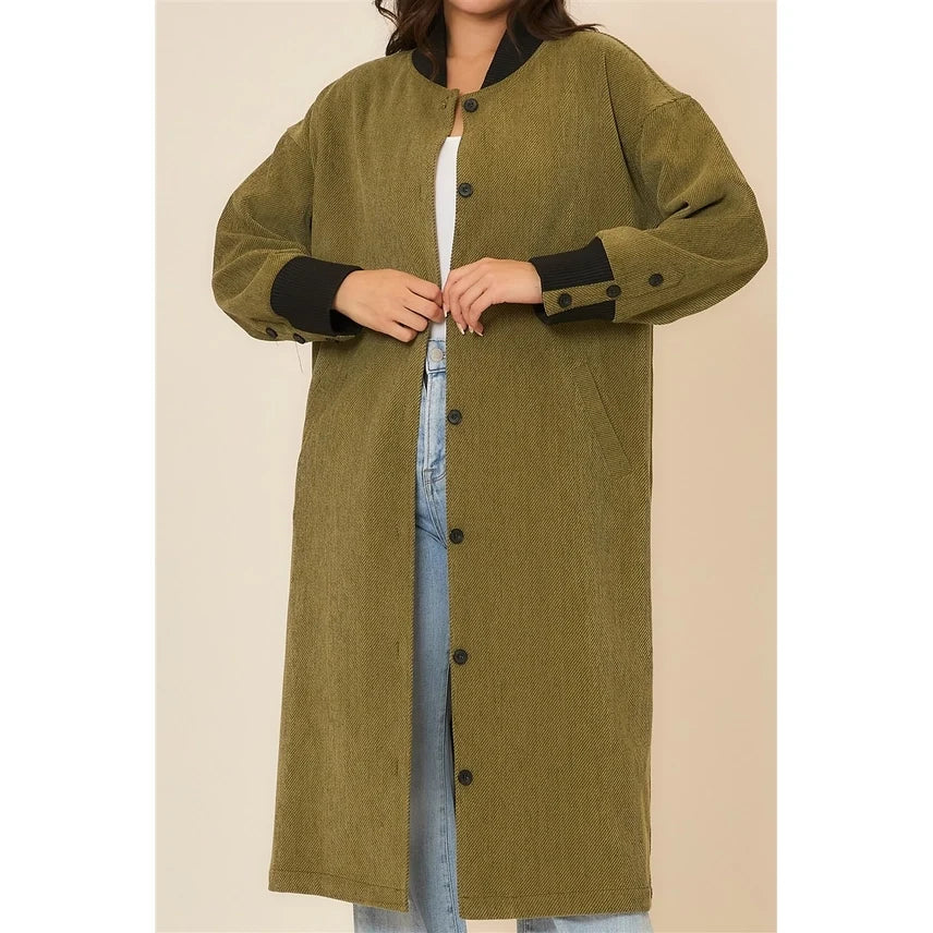 Corduroy Button Up Long Coat