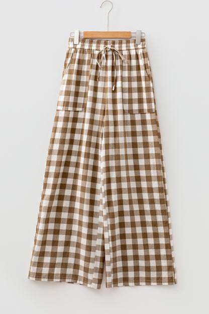 Gingham Plaid Tie-Waist Pants