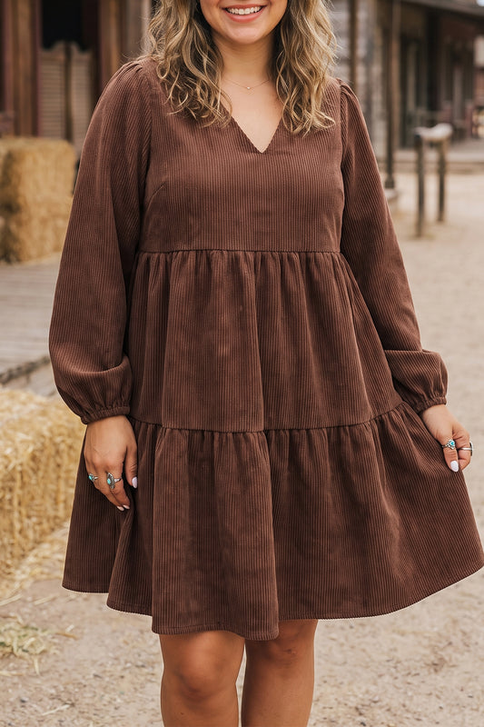 Corduroy V-Neck Mini Dress