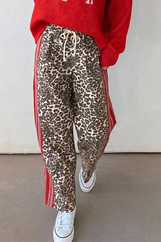 Leopard Patchwork Elastic-Waist Jeans