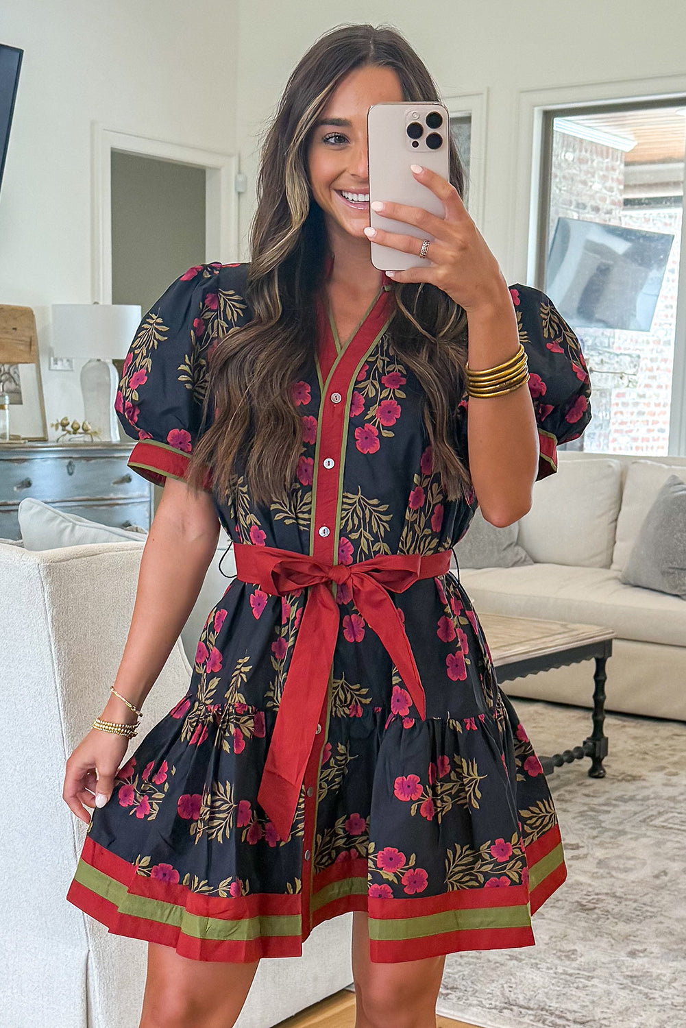 Garden Floral Puff Sleeve Mini Dress