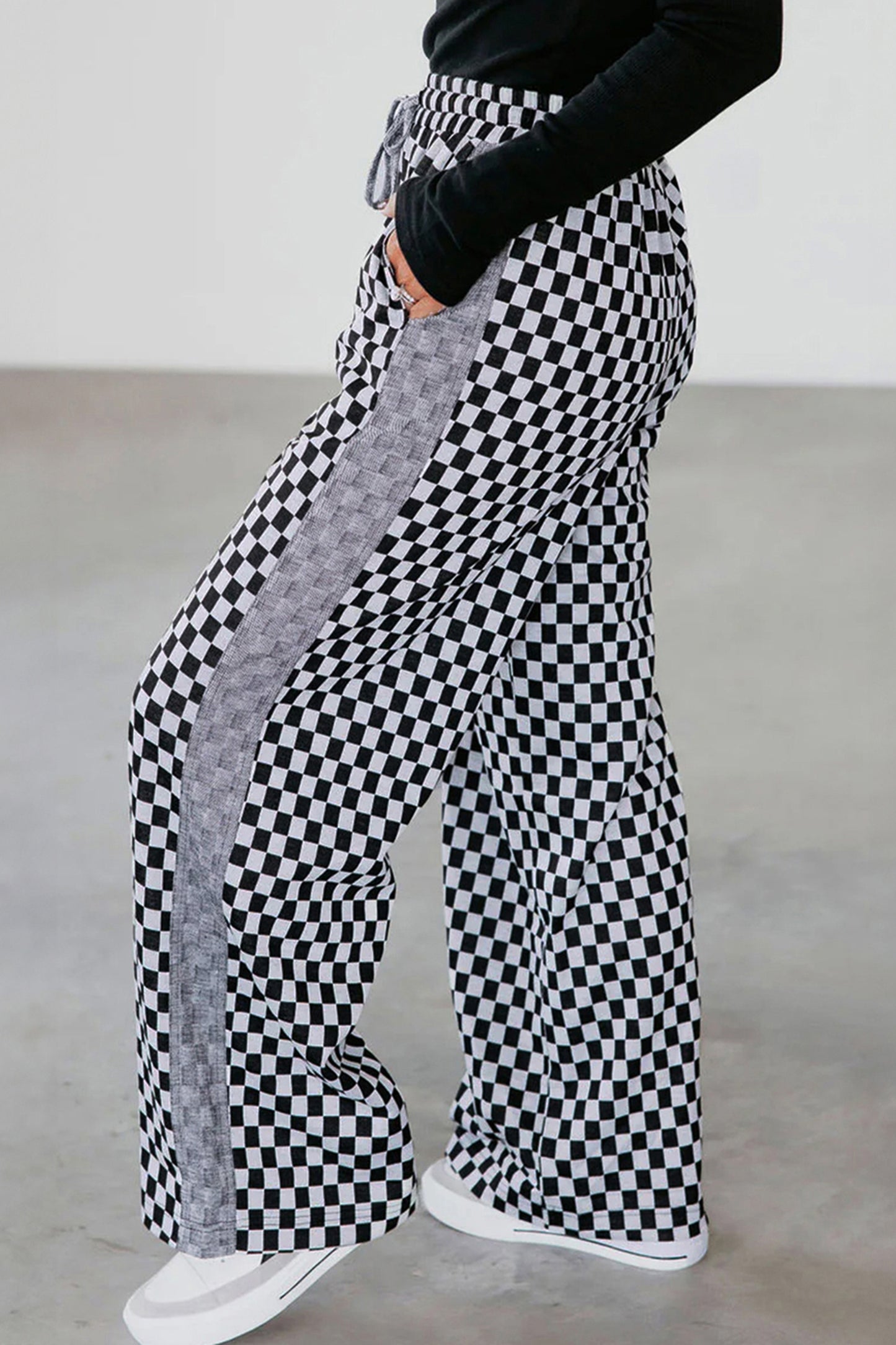 Retro Ride Checkerboard Wide Leg Pants