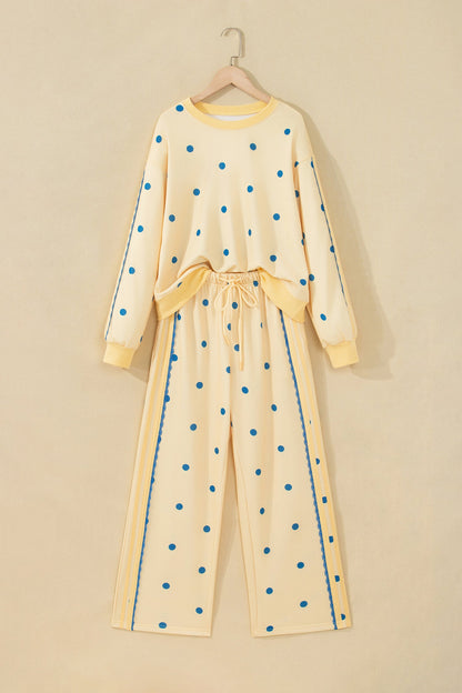 Polka Dot Patchwork Side Stripe Top & Pants Set