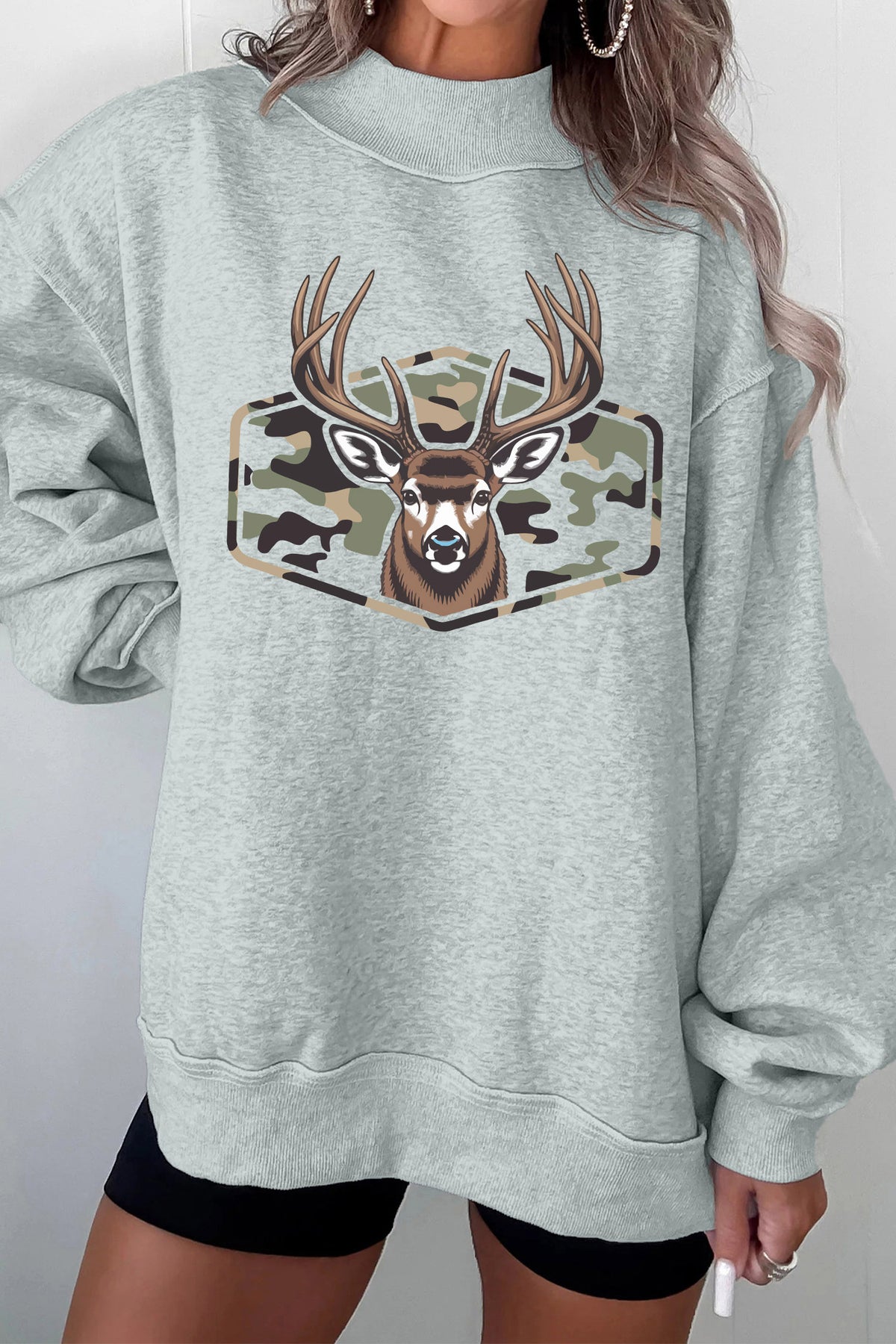 Camo Reindeer Mock-Neck Sweatshirt
