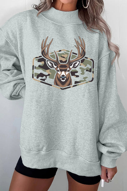 Camo Reindeer Mock-Neck Sweatshirt