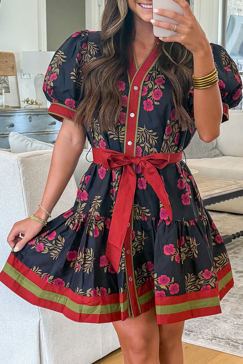 Garden Floral Puff Sleeve Mini Dress