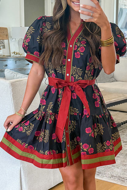 Garden Floral Puff Sleeve Mini Dress