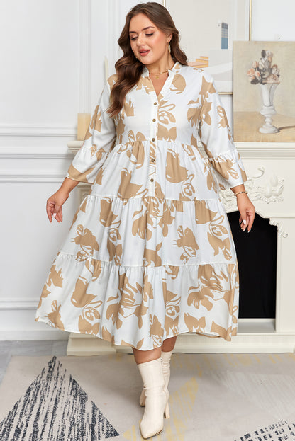Khaki Patterned Tiered Maxi Dress