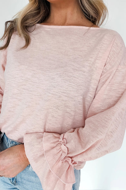 Gossamer Pink Long Sleeve Ruffle Cuff Elegant Top