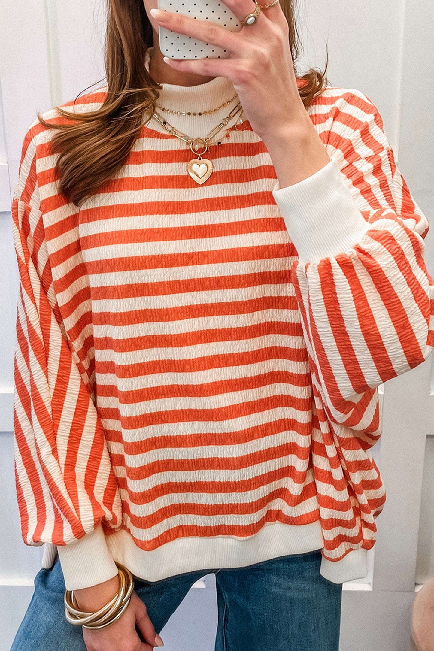 Harvest Stripe Textured Mock Neck Top