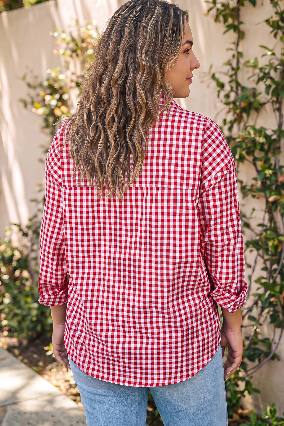 Red Plaid V-Neck Tunic