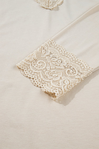 Lace-Trim V-Neck Long-Sleeve Top