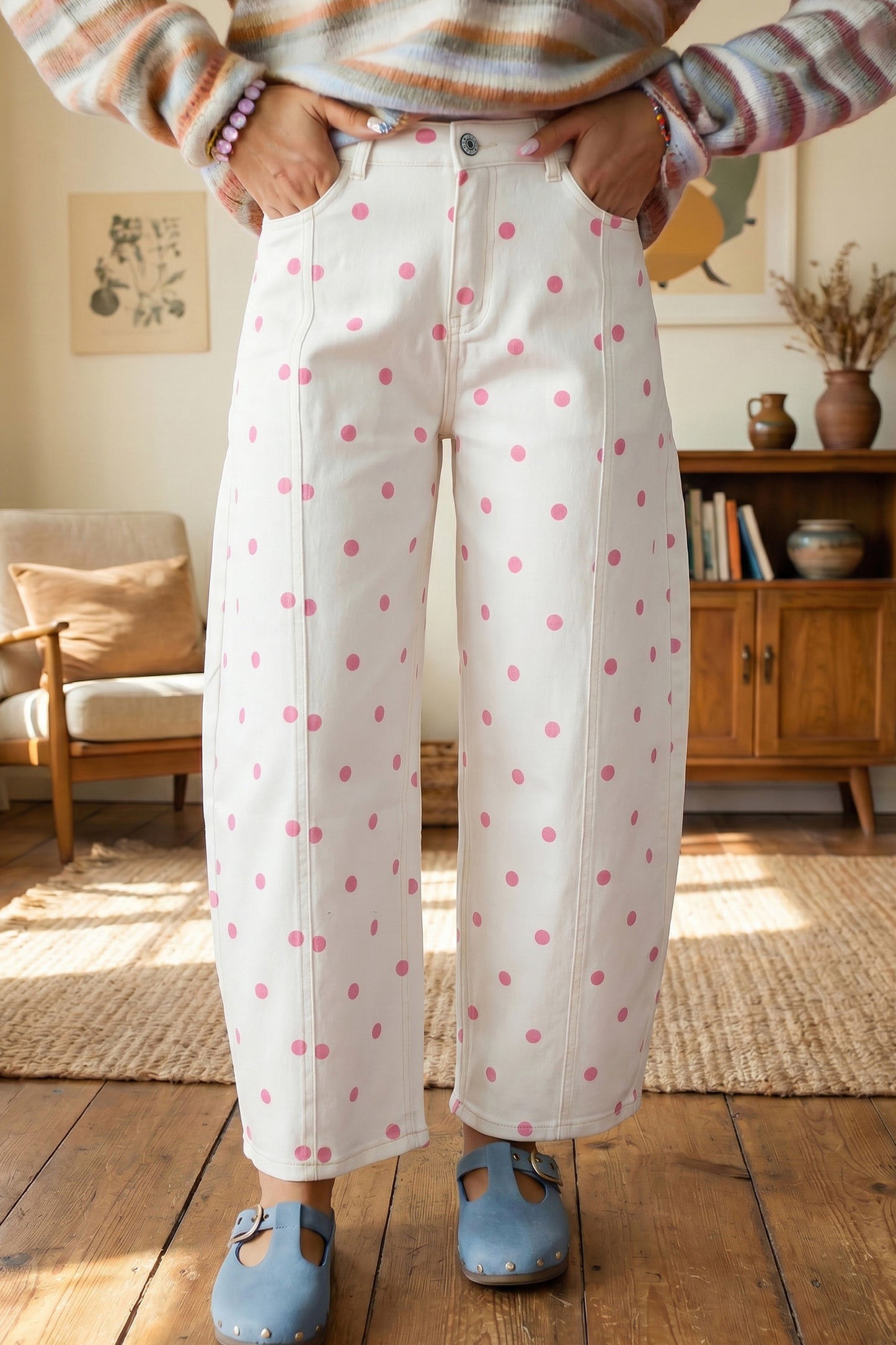 Peach Stand Polka Dot Barrel Jeans