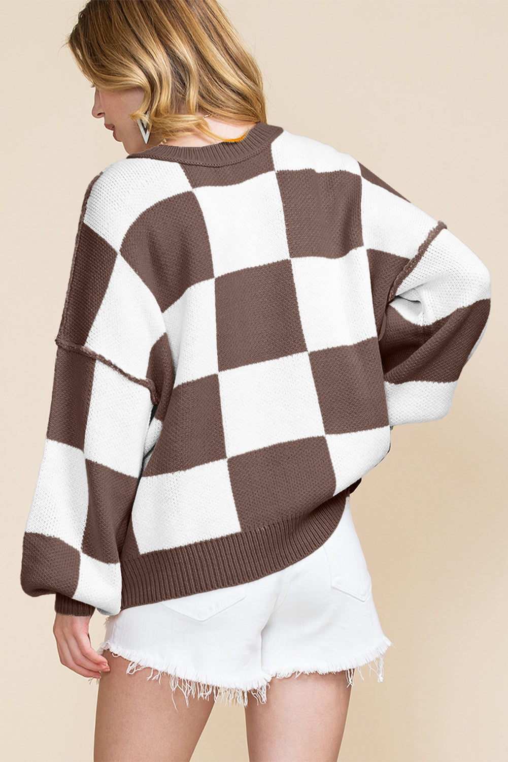 Cedar Checkered Bishop Sleeve Sweater