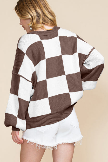 Cedar Checkered Bishop Sleeve Sweater