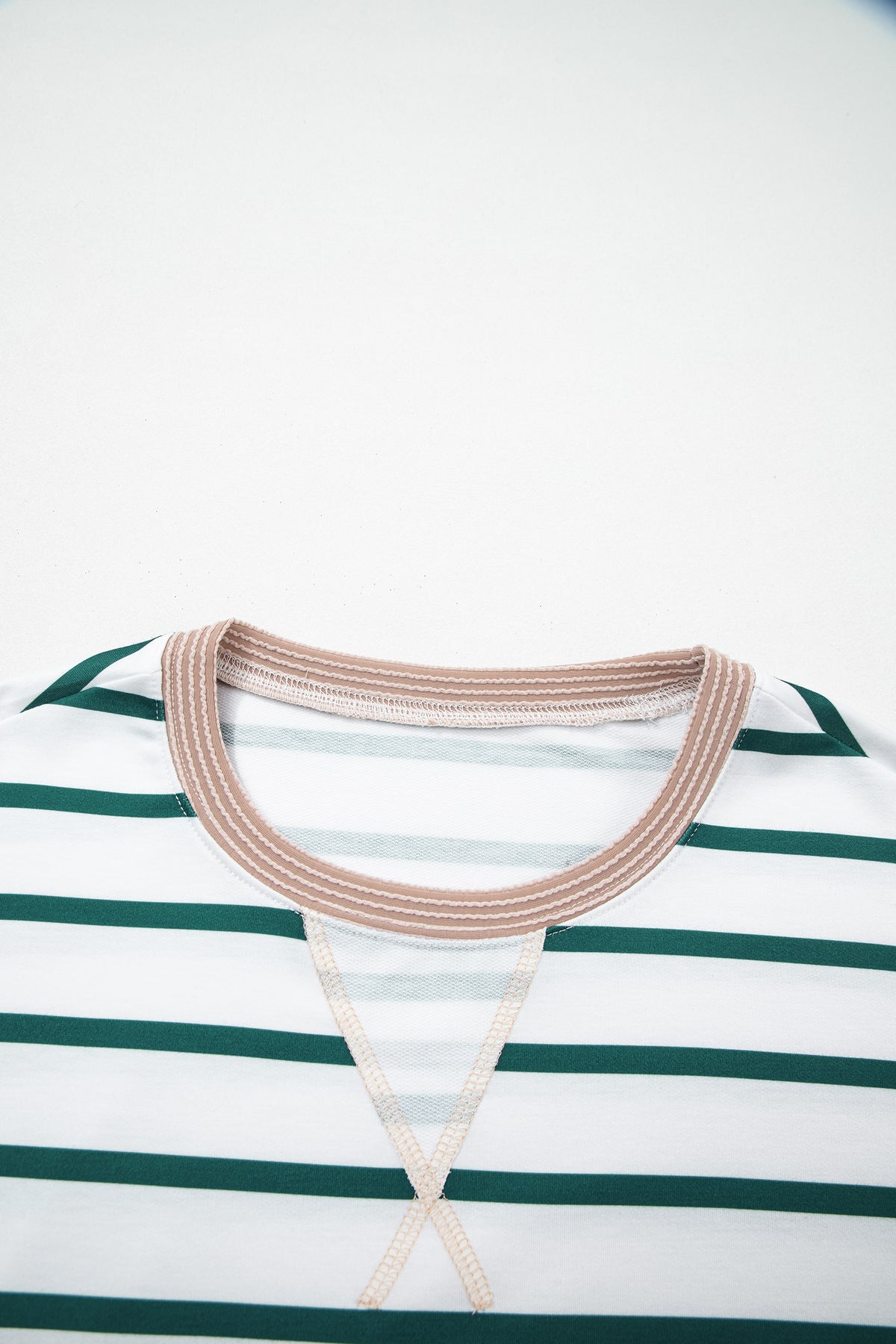 White Stripe Ribbed Drop-Shoulder Sweatshirt