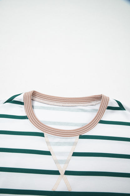 White Stripe Ribbed Drop-Shoulder Sweatshirt