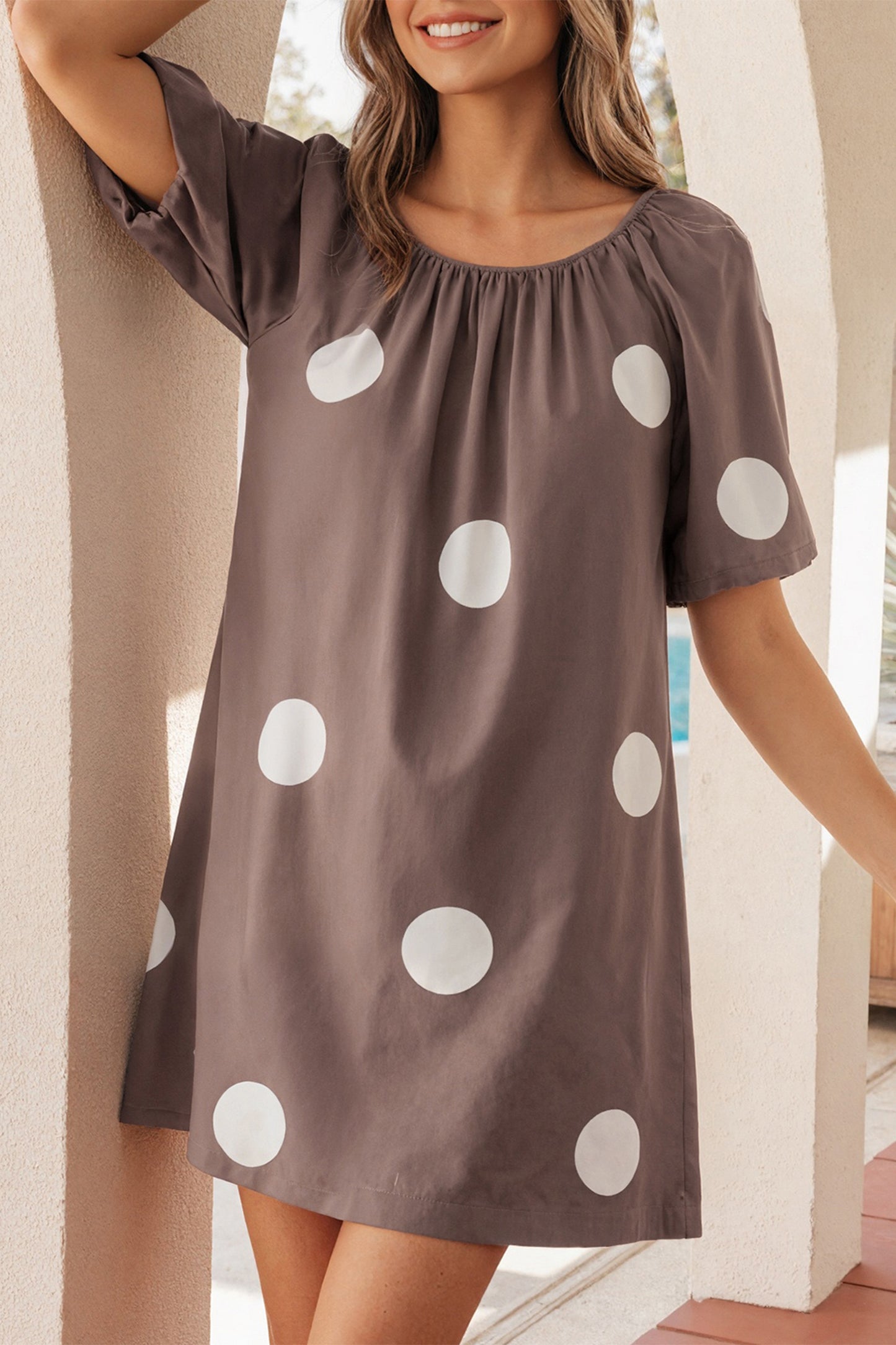Cider Polka Dot Puff Sleeve Mini Dress