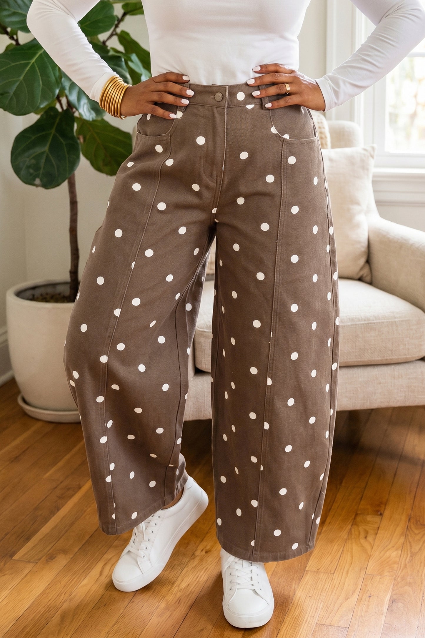 Peach Stand Polka Dot Barrel Jeans