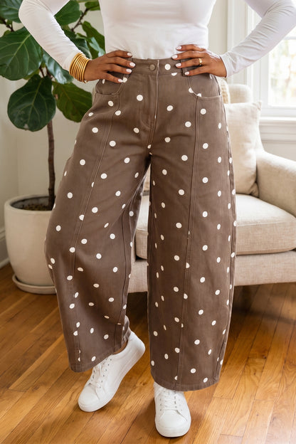 Peach Stand Polka Dot Barrel Jeans