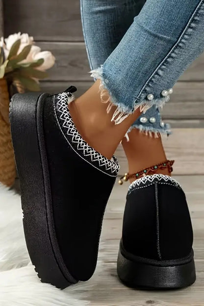 Hearthside Faux Suede Embroidered Platform Slippers