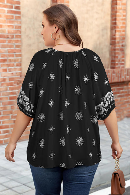Floral Notched-Neck Blouse