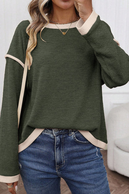Pink Contrast-Trim Knit Top