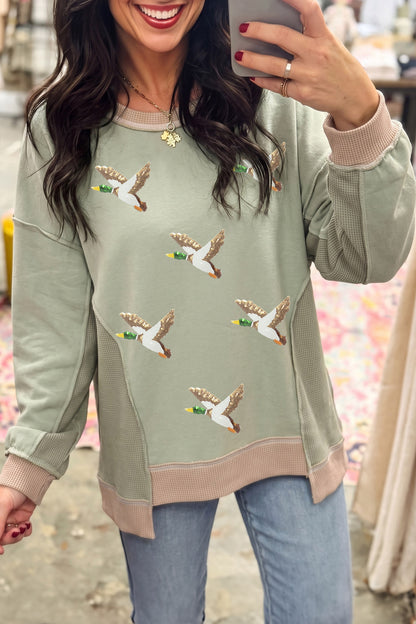 Sequin Mallard Waffle Patchwork Sweatshirt