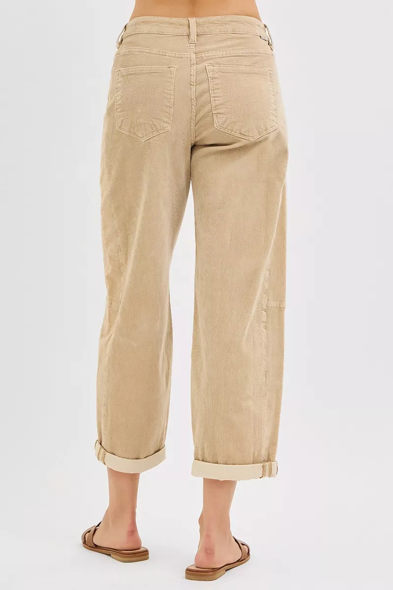 RISEN High Rise Cropped Barrel Corduroy Pants